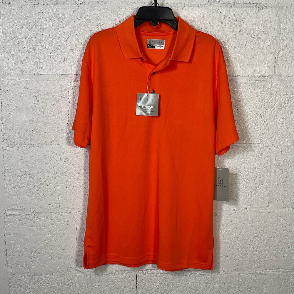 Pga Tour Men's Airflux Solid Mesh SS Golf Polo Shirt  Vermillion Orange, Small